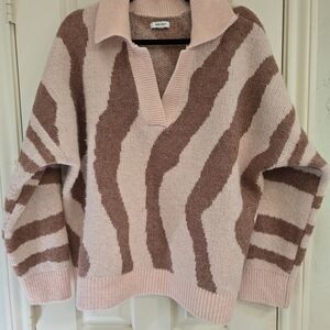 WeWoreWhat Pink and Brown V-Neck Sweater